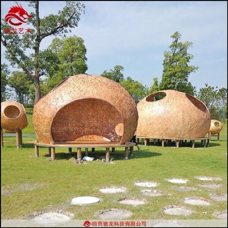 抽象竹编木艺装置定做室外大型竹艺美陈雕塑制作防腐竹篾编织物厂家
