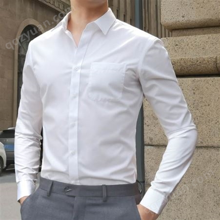 长袖修身免烫商务正装职业衬衫 上班伴郎西装衬衣 白色抗皱衬衫