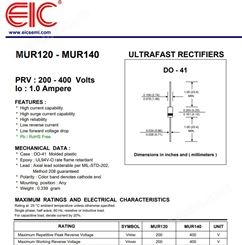 美国EIC代理MUR140超高速整流二极管400V 1.0A