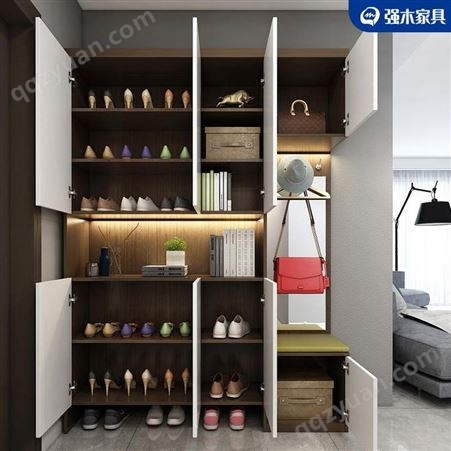 重庆全屋定制 玄关鞋柜定制设计 多层实木鞋柜 选择强木家具