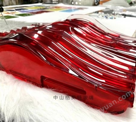 时尚创意红色背景外墙水晶挂片大波浪水纹屏风玻璃定制可镀色