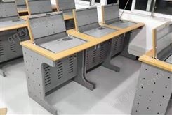 钢木翻转电脑桌 多媒体教室电脑翻转桌 双位箱体隐藏式 实力商家
